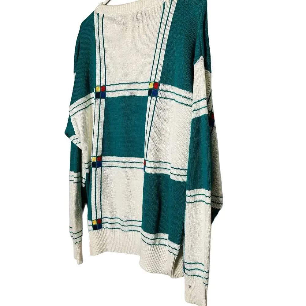 Vintage Par Four Green White Crewneck Oversized Sweater Golf Themed Size L